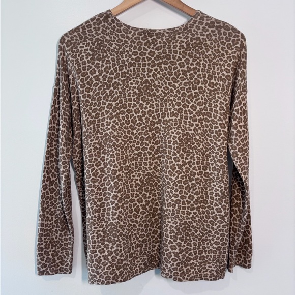 J. Jill Brown Cheetah Animal Print Knit Long Sleeve Crewneck Sweater Size SP - Picture 5 of 5